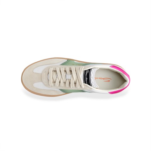Women's white, green and pink leather and suede DBS Oly sneaker - Santoni - 4