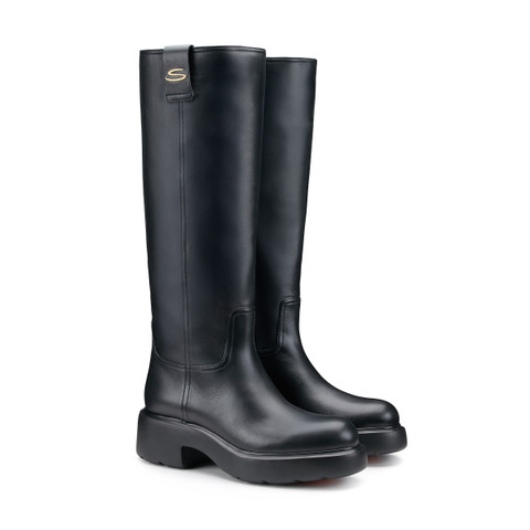 Women's black leather Easy boot - Santoni - 4
