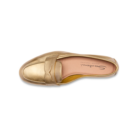 Women's gold laminated leather Carla loafer - Santoni - 5