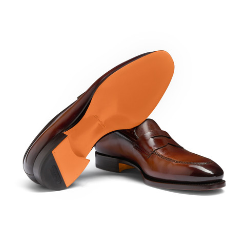 Men's dark brown leather penny loafer - Santoni - 4