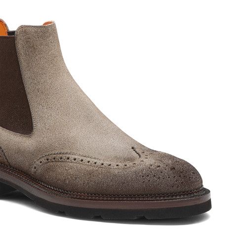 Men’s natural suede Chelsea brogue boot - Santoni - 5