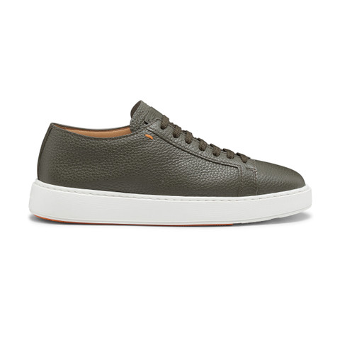 Men's green tumbled leather sneaker - Santoni - 1