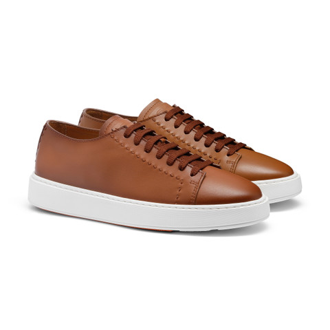 Men's light brown leather sneaker - Santoni - 3