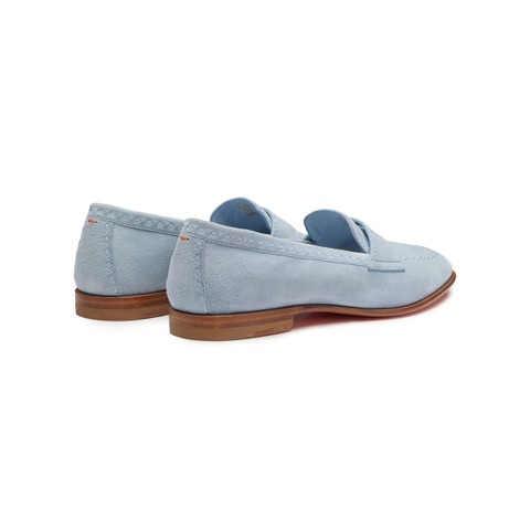 Women's light blue suede penny loafer - Santoni - 4