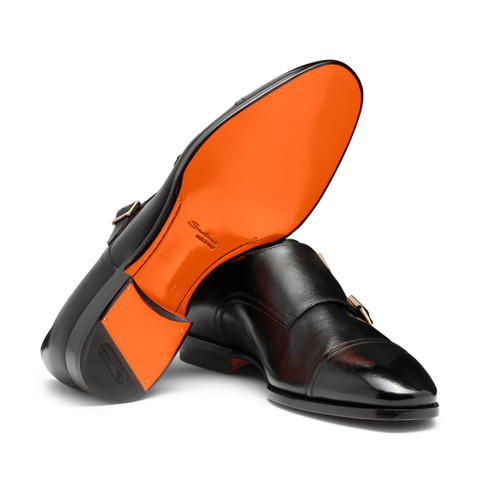 Men's black leather double monk straps shoe - Santoni - 4