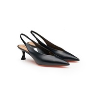 Women's black leather mid-heel slingback - Santoni - 2