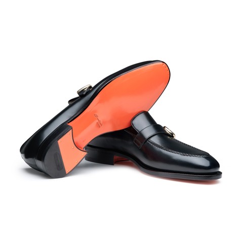 Men's black leather single-monk loafer - Santoni - 3