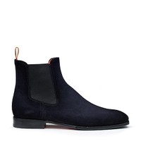 Men's blue suede Chelsea boot - Santoni - 1