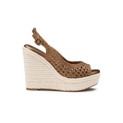 Women's gold leather wedge - Santoni - 1