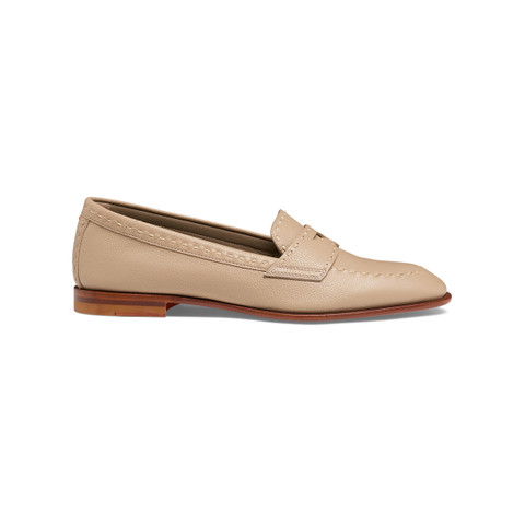 Women's beige tumbled leather penny loafer - Santoni - 1