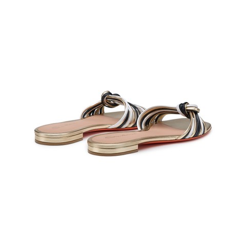 Women's gold, black and white leather slide sandal - Santoni - 3