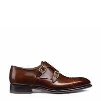 Men's mid brown leather double-buckle shoe - Santoni - 1