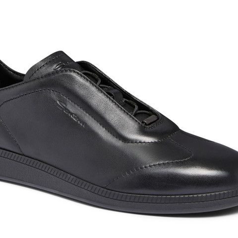 Men's black leather sneaker - Santoni - 5