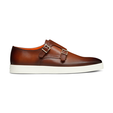 Men's brown leather double monk straps shoe - Santoni - 1