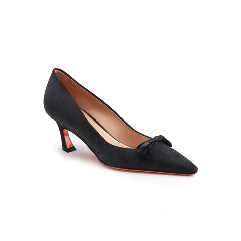 Women's black suede mid-heel pump - Santoni - 5