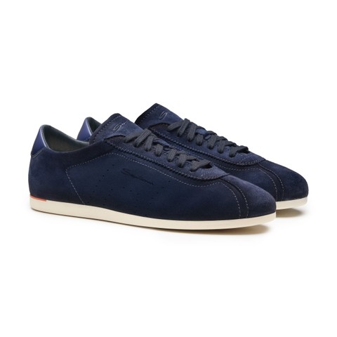 Men's blue suede sneaker - Santoni - 3