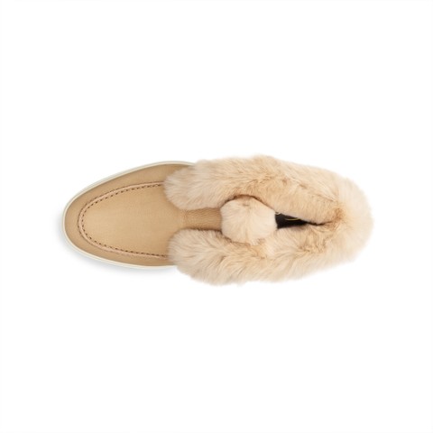 Women's beige suede desert boot with fur - Santoni - 4