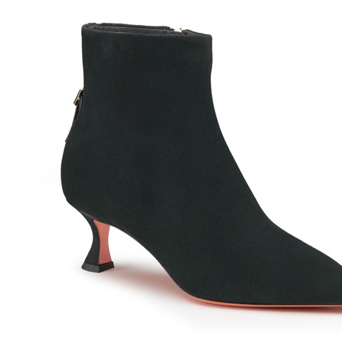 Women's black suede mid-heel ankle boot - Santoni - 5