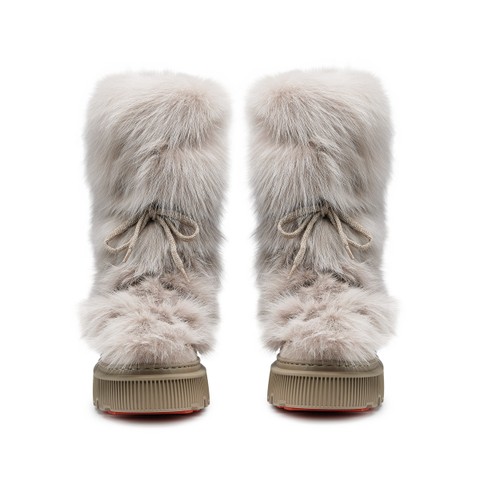 Women's natural leather and fox ankle boot - Santoni - 3