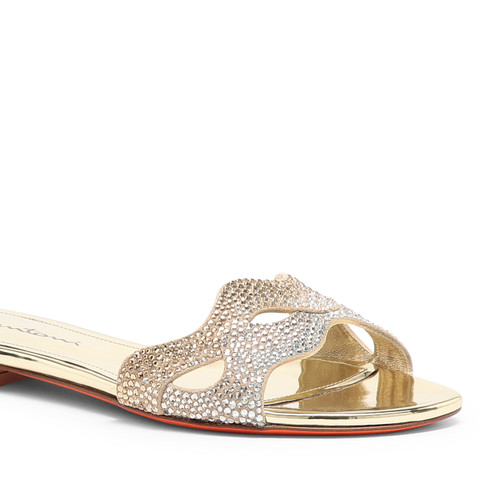 Women's gold laminated leather and crystals sandal - Santoni - 6