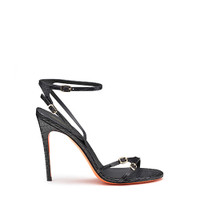 Women's black crocodile leather high-heel sandal - Santoni - 1