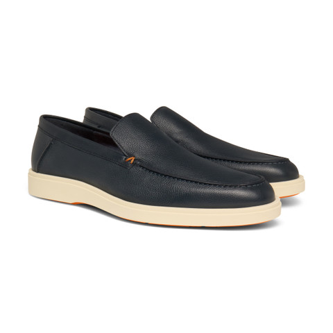 Men's blue tumbled leather loafer - Santoni - 3