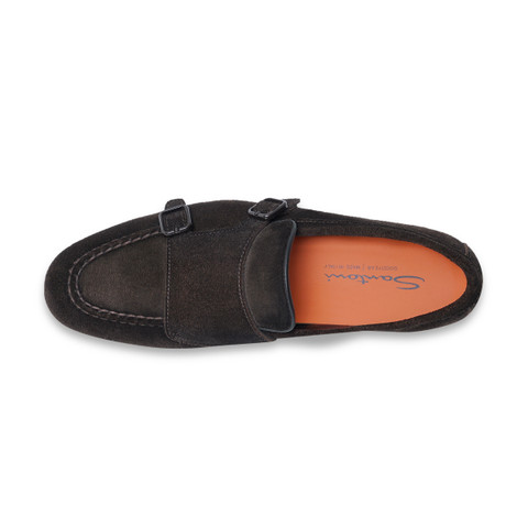 Dunkelbraune Loafer für Herren aus Wildleder mit Doppelschnalle - Santoni - 5