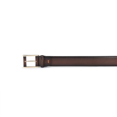 Dunkelbrauner verstellbarer G&uuml;rtel aus gewalktem Leder - Santoni - 2