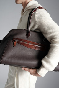 Dark brown tumbled leather weekend bag - Santoni - editorial
