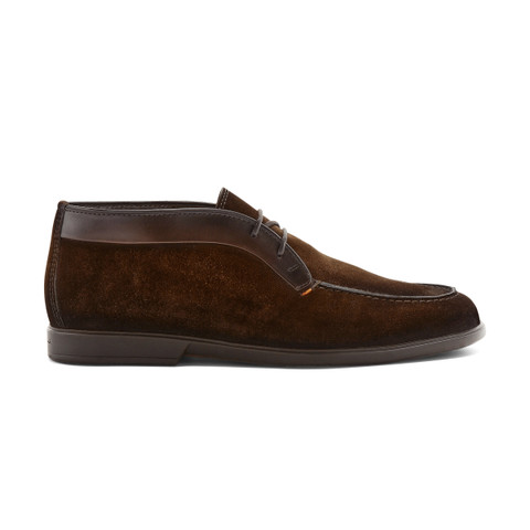 Men's dark brown suede and leather desert boot - Santoni - 1