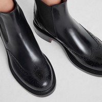 Women's black leather brogue Chelsea boot - Santoni - 2