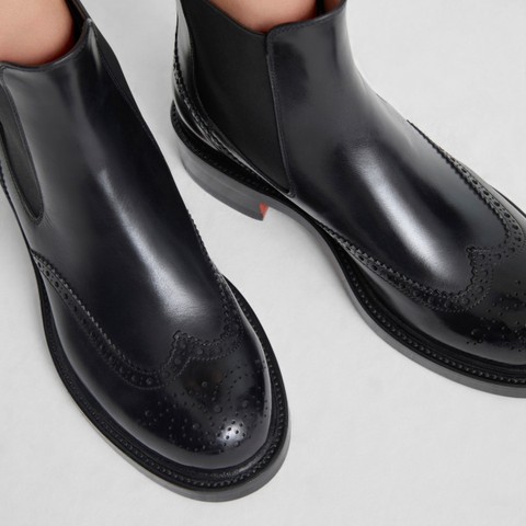 Women's black leather brogue Chelsea boot - Santoni - 2