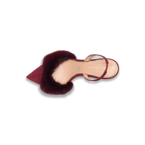 Women's burgundy suede and mink high-heel sandal - Santoni - 5