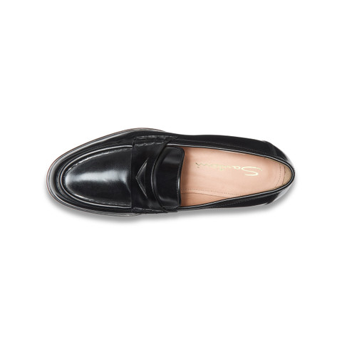 Women&rsquo;s black leather penny loafer - Santoni - 5