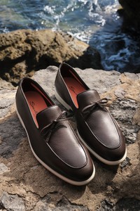 メンズ レザーローファー ダークブラウン - Santoni - editorial