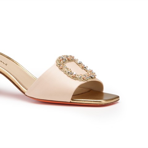 Women's pink and gold leather mid-heel sandal - Santoni - 5
