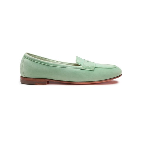 Women's green suede penny Carla loafer - Santoni - 1