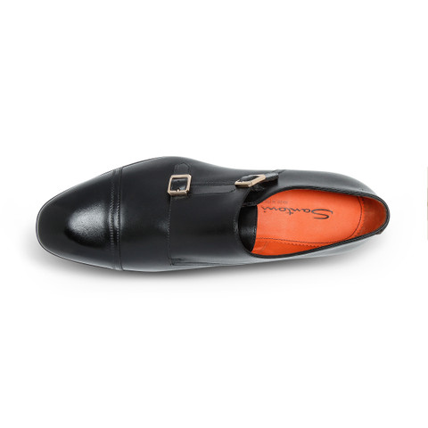 Men's black leather double monk straps shoe - Santoni - 5