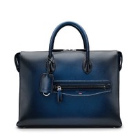 Sac d&rsquo;ordinateur en cuir bleu - Santoni - 1