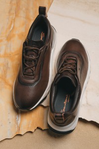 Men's dark brown leather sneaker - Santoni - editorial