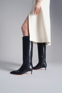 Women's black leather mid-heel boot - Santoni - editorial