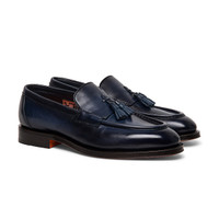 Mocassino con nappe da uomo in pelle blu - Santoni - 2