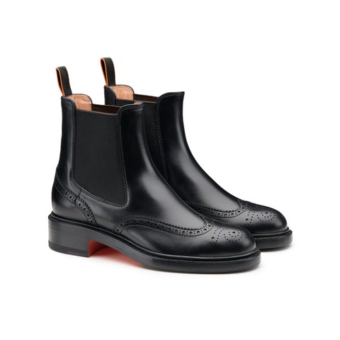 Women's black leather brogue Chelsea boot - Santoni - 3