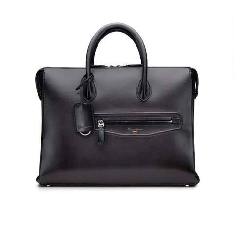 Sac d&rsquo;ordinateur en cuir gris - Santoni - 1