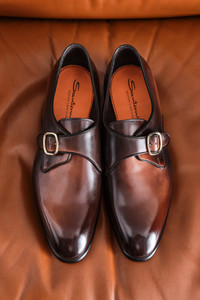 Men's brown leather single monk strap shoe - Santoni - editorial