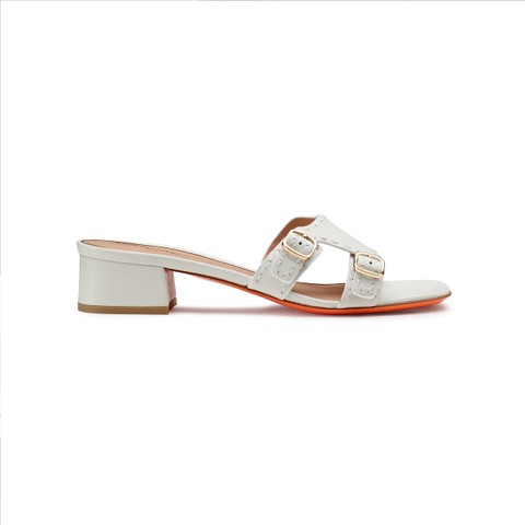 Women's white leather low-heel Didi sandal - Santoni - 1