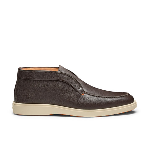 Men's dark brown tumbled leather desert boot - Santoni - 1