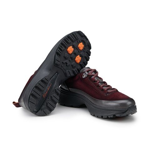 Men's burgundy leather and suede Easy Bounce Mountain sneaker - Santoni - 3