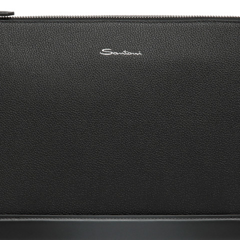 Black tumbled leather pouch - Santoni - 5
