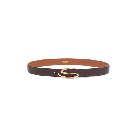 Dark brown tumbled leather belt strap - Santoni - 4